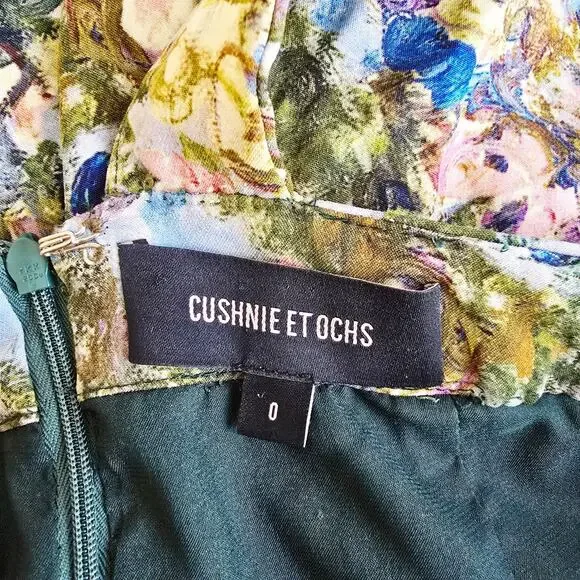Cushnie Et Ochs Floral Print Midi Length Open Back Wiggle Green Dress Size 0 - Picture 12 of 13
